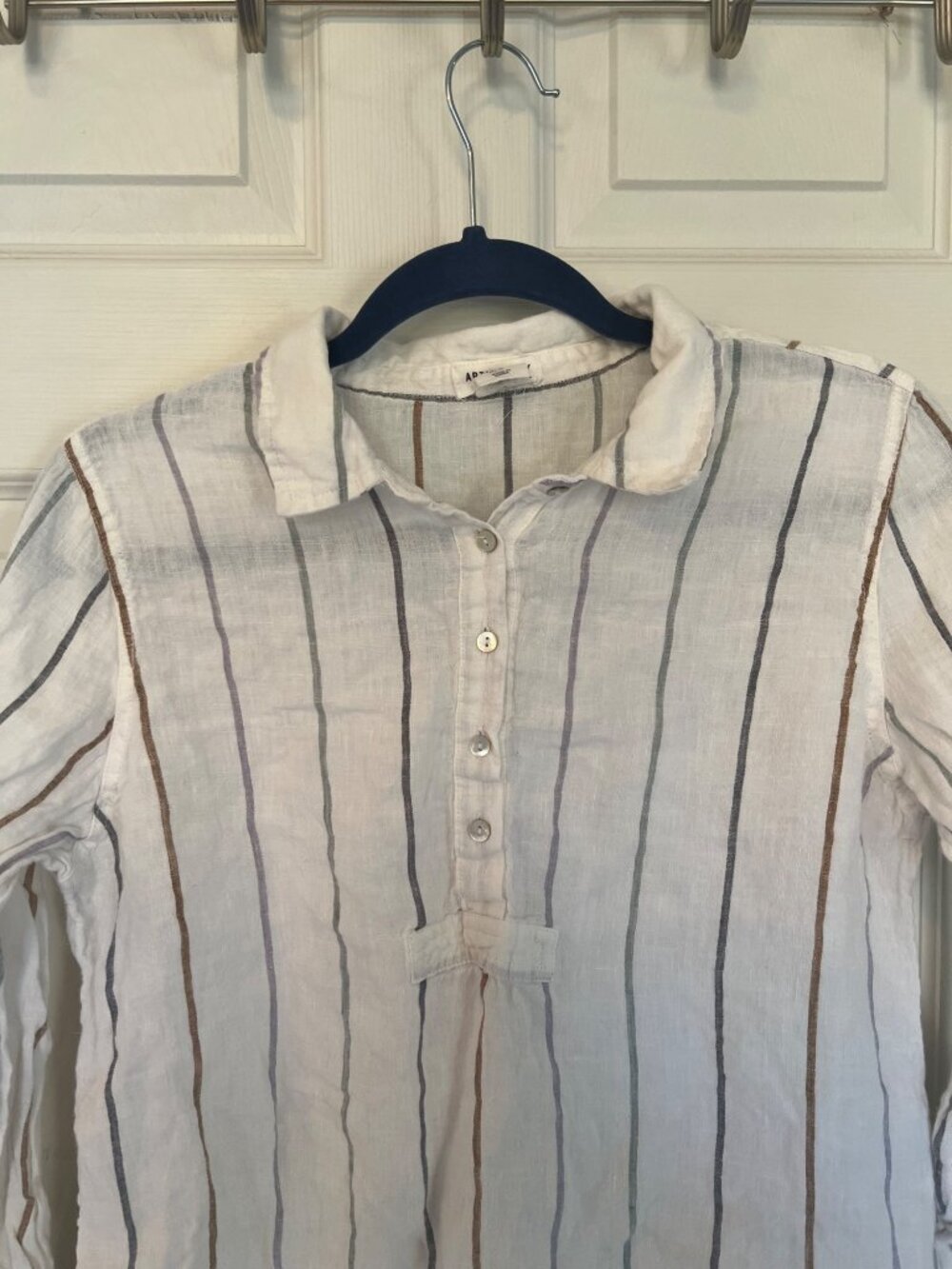 Artisan NY Linen Multi Color Striped Roll-Tab Popover Top Tunic Shirt Medium - Picture 2 of 7
